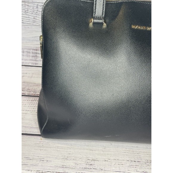 Michael Kors Houston Double Zip Crossgrain Leather Satchel NWOT Black Gold Color - Picture 4 of 16